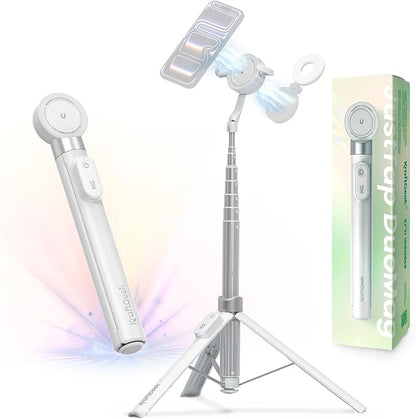 KraftGeek 67" Dual-Sided Magnetic Phone Tripod for iPhone MagSafe, Auto-Open Selfie Stick Tripod with Remote, Hidden Clamp, Portable Cell Phone Tripod Stand for Travel & Content Creation(White)