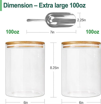 Urban Green Glass Jars with Airtight Lids, Airtight Glass Canisters with Locking Lids, (Bamboo 100oz)