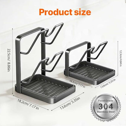 Kitchen Pot Lid Storage Rack – Thickened Steel Construction, Multifunctional Pan Lid Holder Organizer & Pot Lid Rack, Space-Saving Countertop Organizer (White 1 Layer)