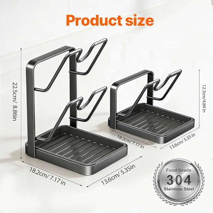 Kitchen Pot Lid Storage Rack – Thickened Steel Construction, Multifunctional Pan Lid Holder Organizer & Pot Lid Rack, Space-Saving Countertop Organizer (Black 1 Layer)