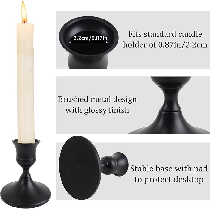 Vintage Black Taper Candle Holders Set of 2, Metal Candlestick Holders Elegant Handcrafted Décor for Weddings, Dining & Meditation,Table Centerpiece, Party, Christmas Decoration or Home Decor
