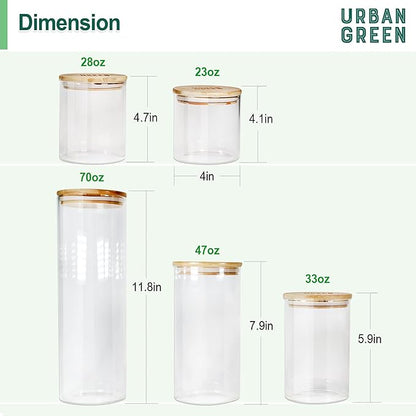 Urban Green Glass Jars with Airtight Lids, Airtight Glass Canisters with Locking Lids, (Bamboo-20oz)