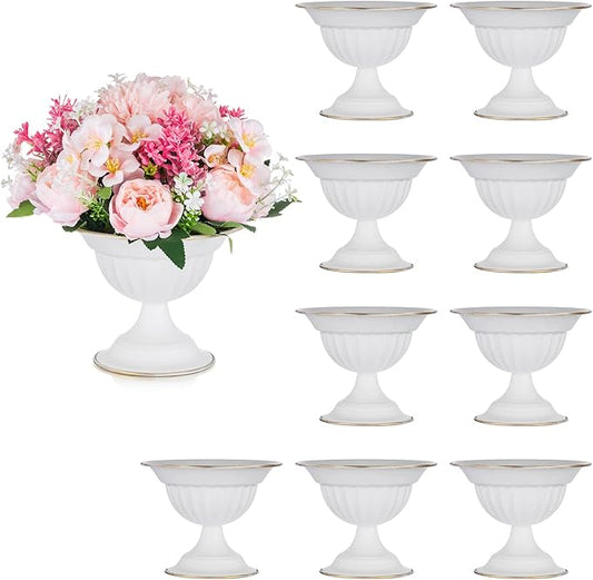 Sziqiqi White Flower Arrangements Pot Vase for Wedding Centerpieces Tables - 10 Pcs Small Metal Flower Planter Urn Vase Pot for Weddings Party Birthday Ceremony