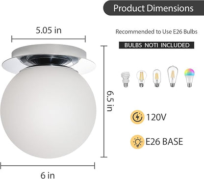 Modern Glass Globe Wall Sconce: Chrome Single Light with Milk Glass Shade - Minimalist Spherical Vanity Sconces over Mirror - Contemporary Ball Wall Lights Fixtures for Entryway Bulb Not Included