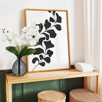 Oairse White Orchids Artificial Flowers, Faux Orchid in Glass Vase Real Touch Small Phalaenopsis Orchid Flowers Arrangements with Black Vase Orchids Centerpiece for Dining Room Table