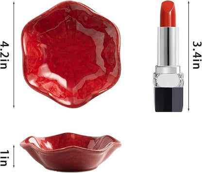 Ceramic Ring Dish, Jewelry Dish Holder, Small Trinket Tray Plate for Earrings Rings Necklaces Keys, Gift for Mom Friend Sister on Birthday Mother's Day Christmas (Red Surface)