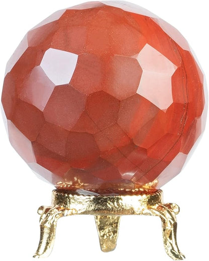 Crocon 50mm Red Jasper Diamond Cut Stone Sphere Ball with Metal Stand 1400+ Carats Gemstone Ball Healing Ornament Rock Sphere Sculpture Figurine for Fengshui Divination Crystal Home Decor Photography