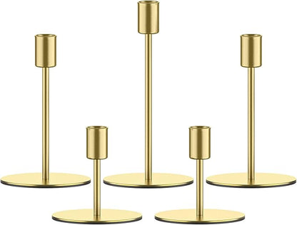Smtyle Gold Taper Candle Holders for Candlesticks Set of 5 Matte Finial for Wedding Dining Table Centerpiece,Golden Birthday Gifts Decor