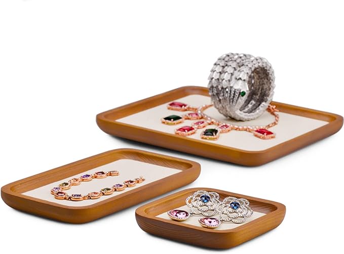 Solid Wood Jewelry Display Flat Tray for Rings Earrings Necklace Bracelet, Jewelry Photograph Display(Beige,M)