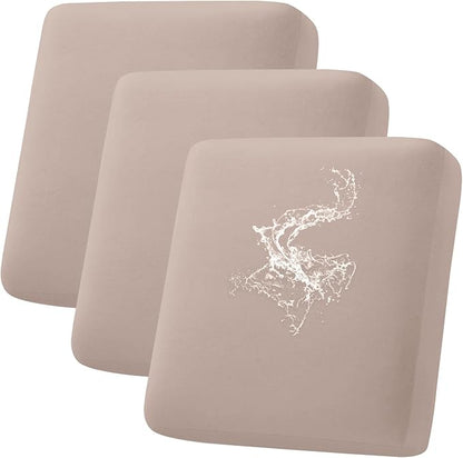 hyha Waterproof Couch Cushion Covers, Stretch Sofa Couch Seat Slipcover for Dog Washable, Non-Slip Waterproof Outdoor Cushion Covers for Patio Furniture Replacement (3 Pieces, Taupe)