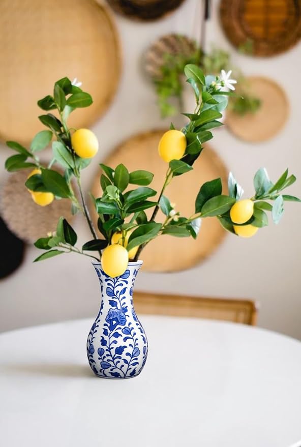 Small Blue and White Vase, 2-Pack 6 Inch Bud Ceramic Flower Vase, Retro Chinoiserie Vases for Fresh Dried Silk Flower Decor Side Table Living Room Bookshelf Antique Grand Millennial - Floral Glazed