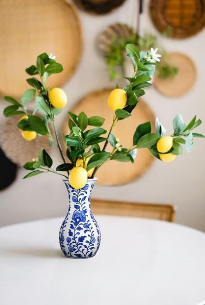 Small Blue and White Vase, 2-Pack 6 Inch Bud Ceramic Flower Vase, Retro Chinoiserie Vases for Fresh Dried Silk Flower Decor Side Table Living Room Bookshelf Antique Grand Millennial - Floral Glazed
