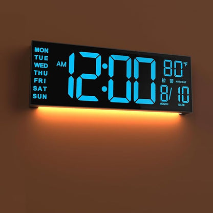 JALL 13" Large Digital Wall Mount Clock, Count Down Timer, Alarm, Big LED, DST, Temperature for Living Room Classroom Desk, Xmas, Birthday Gift for Senior Mom Dad, Blue
