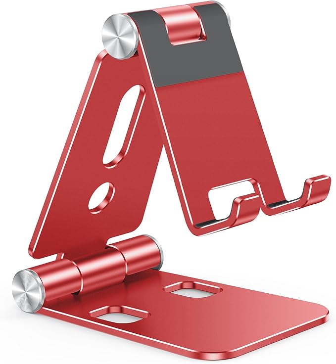 OMOTON Foldable Cell Phone Stand, C4 Portable Aluminum Phone Holder, Adjustable Phone Dock Cradle Compatible with iPhone 17/16/15 Pro Max Air, Samsung Galaxy, Small Tablets and Other Phones, Red