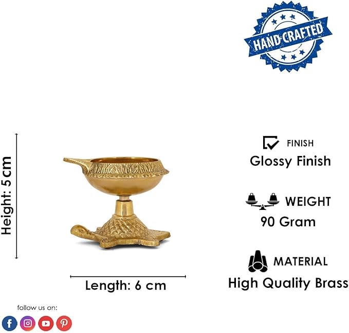 SATVIK 1 Pc Brass Kuber Turtle Diya for Diwali Decoration Handmade Oil Lamp with Golden Engraved Virgin Brass Metal Diwali Diya Vilakku
