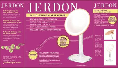 JERDON Lighted Tabletop Makeup Mirror - Makeup Mirror with 5X Magnification in Rose Gold Finish - 7.25-inch Round Vanity Mirror - Model JS725RL