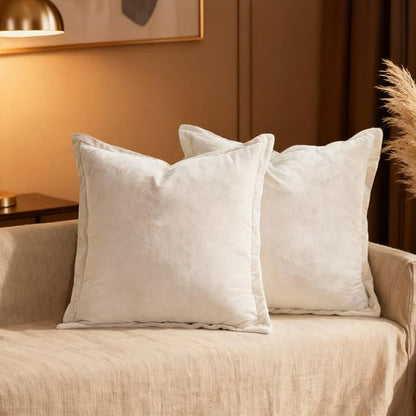 Velvet Pillow Covers 2 Pack Soft 26x26 Pillow Covers Solid Square Euro Shams Decorative Couch Pillow Cases with Wide Border for Sofa Bed Home Decor,Ivory White