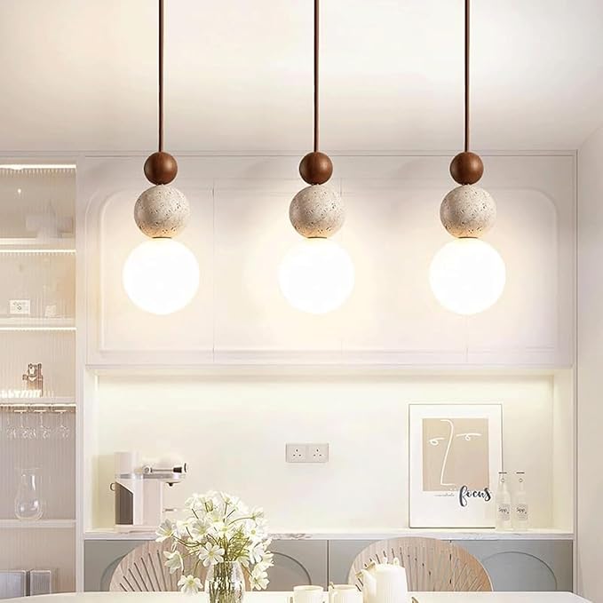 Modern Indoor Pendant Light Natural Stone Spherical Hanging Light Frosted White Glass Suspension Pendant Lamp for Bedside Restaurant Kitchen Island Aisle Bar Club Chandelier