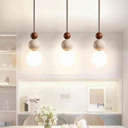 Modern Indoor Pendant Light Natural Stone Spherical Hanging Light Frosted White Glass Suspension Pendant Lamp for Bedside Restaurant Kitchen Island Aisle Bar Club Chandelier (Brown)