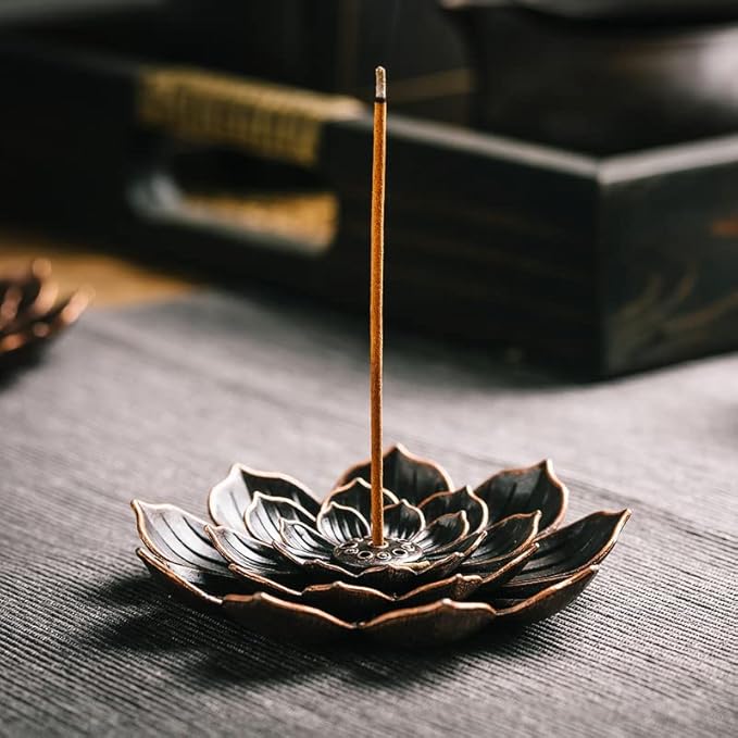 Incense Burner, Incense Holder for Sticks, Brass Lotus Incense Stick Holder and Detachable Ash Catcher