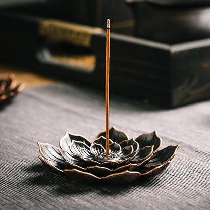 Incense Burner, Incense Holder for Sticks, Brass Lotus Incense Stick Holder and Detachable Ash Catcher