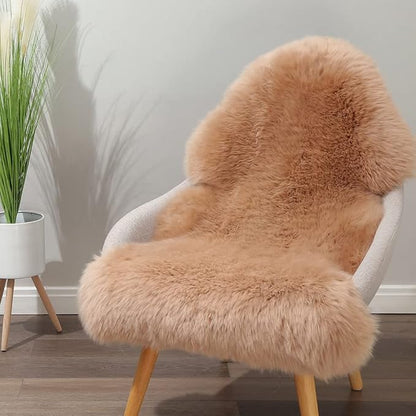Premium Genuine Fur Sheepskin Rug Real Australia Sheepskin Natural Luxury Fluffy Lambskin Fur Area Rug Seat Covers for Kids Bedroom Sofa Chair Cover (Light Brown, Single Pelt/2ft x 3ft)