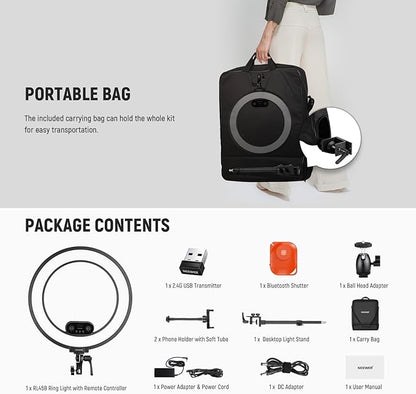 NEEWER RL45B 18" Edge Lit Desk Ring Light for Phone Camera Laptop LED Lighting Kit Phone Holder Desktop Stand Ball Head Mount Video Conference Webcam Recording Zoom Call Streaming Makeup Selfie