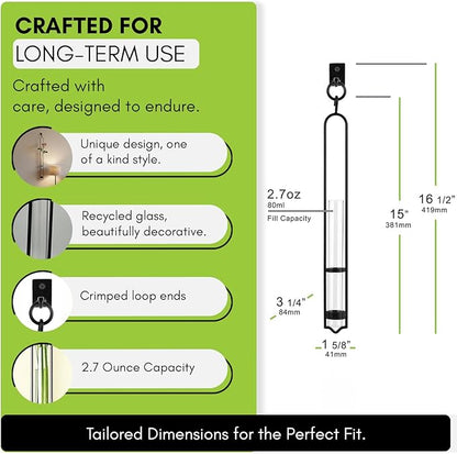 COURONNE CO. Florence Hanging Pendant Tube Vase with Wall Hook, Clear Flower Holder, Glass Vases for Flowers, Wall Plant Hanger for House Vase Decor, 16.’’H, Pack of 2