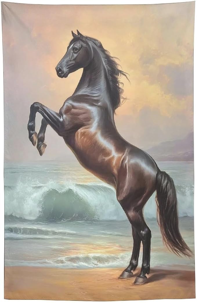 JYOUQOC Horse Animal Stands On The Beach Tapestry Large Wall Art Backdrop Flag Wall Hanging Decor for Living Room Bedroom Dorm Office 60"×90"