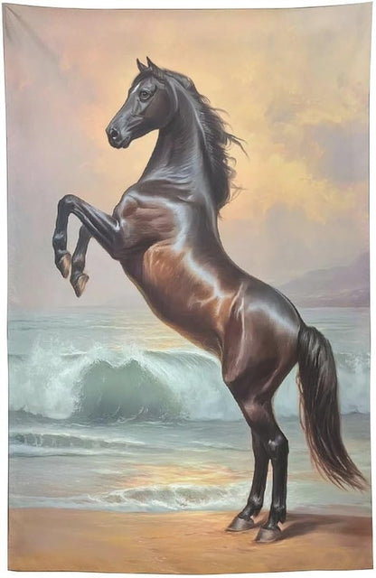 JYOUQOC Horse Animal Stands On The Beach Tapestry Large Wall Art Backdrop Flag Wall Hanging Decor for Living Room Bedroom Dorm Office 60"×90"