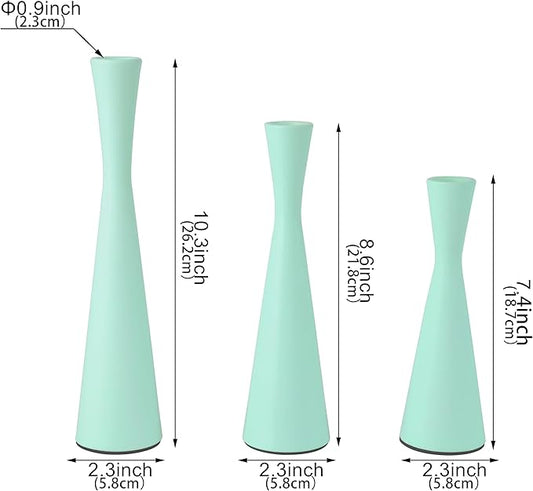 Vixdonos Taper Candle Holders Metal Candlestick Holders Set of 3 Table Mantel Decorative Candle Stand for Dinning,Party，Wedding,Home Decor(Light Green)