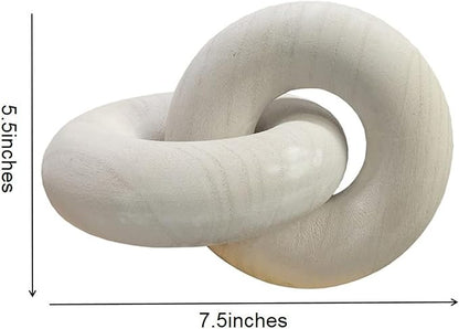 S-SNAIL-OO Wood Chain Link Decor - 7.5 Inches Length Aesthetic Room Decor, 2-Link Wood Chain Boho Decor for Living Room, Farmhouse Decor, Coffee Table (White)