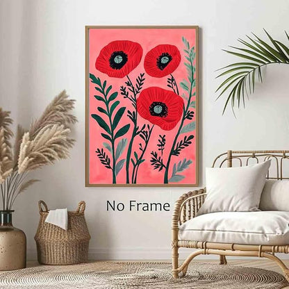 Red Poppy Wall Art Red Floral Poster Vintage Botanical Prints French Floral Artwork Antique Flower Pictures Pink Aesthetics Abstract Plants Wall Art Modern Living Room Decor 16x24inch No Frame