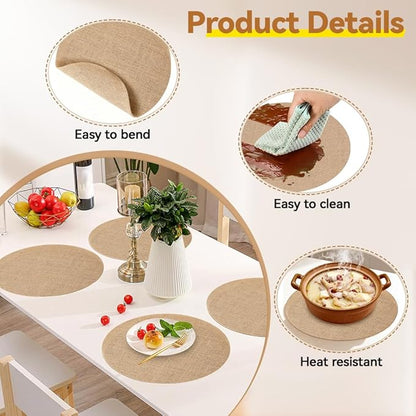 Burlap Round Braided Placemats Set of 12 for Dining Tables, 11.81Inch Reusable Heat Resistant Jute Table Mats Rustic Table Decorations for Dinner Holiday Farmhouse Decor