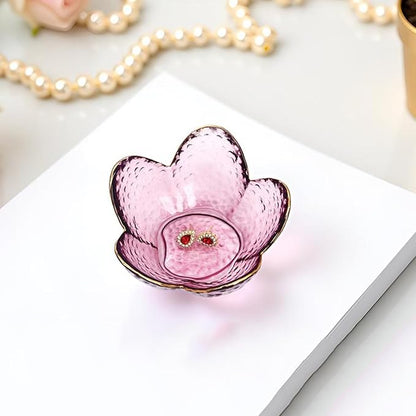 Flower Shape Ring Dish Jewelry Tray Organizer, Glass Accent Tray for Vanity, Small Decorative Trinket Dish, Crystal Purple