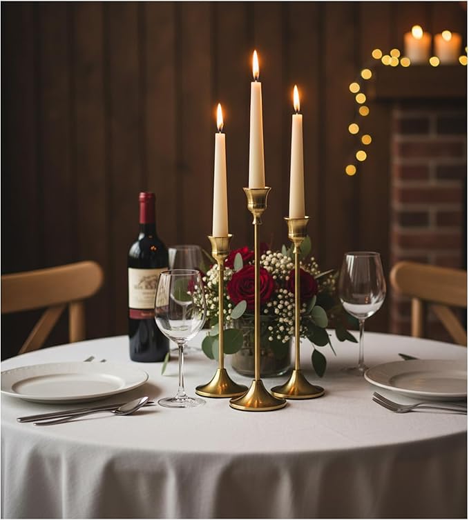Candle Holder, Modern Minimalist Brass Gold Metal Candlestick Holders, Set of 3 Tall - Elegant Taper Candle Holders for Table Centerpiece, Wedding, Dinner Party Home Decor (2 Set 6 pcs)