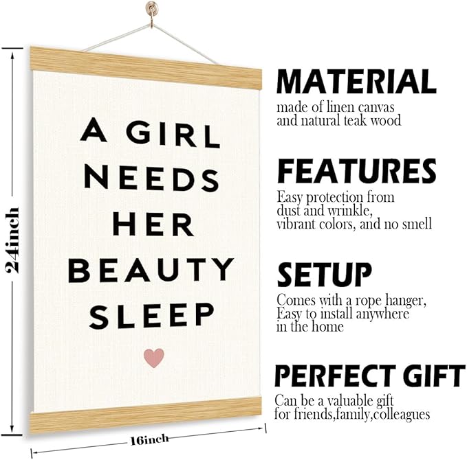 YGSDZY Rustic Hanging Canvas Poster, A Girl Needs Her Beauty Sleep Poster, Home Dorm Decoration, Bedroom Door Hanging Decor, Canvas Wall Art for Girls Bedroom, Gift for Teen Girls 11.8 * 15.7