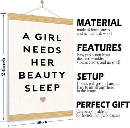 YGSDZY Rustic Hanging Canvas Poster, A Girl Needs Her Beauty Sleep Poster, Home Dorm Decoration, Bedroom Door Hanging Decor, Canvas Wall Art for Girls Bedroom, Gift for Teen Girls 11.8 * 15.7