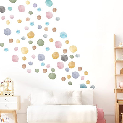 Epakh 296 Pcs Polka Dots Wall Decal Boho Rainbow Kids Playroom Wall Decor Gifts, Colorful Nursery Room Bedroom Classroom Watercolor Decal Art, Peel and Stick Modern Decor Sticker(Fresh Colors)