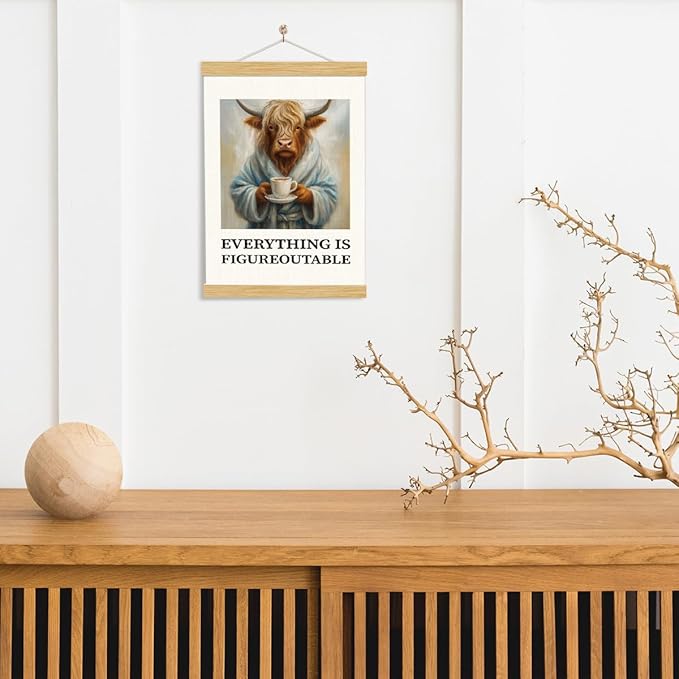 YGSDZY Inspirational Canvas Poster, Everything Is Figureoutable Poster, Funny Highland Cow Decor, Motivational Home Office Decors, Bedroom Wall Decor, Encouragement Gift, 11.8 * 15.7