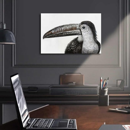 Bird Painting Black and White Wall Art Animal Wall Prints Small Canvas Framed Artwork for Office Bedroom Kitchen 12x16 Inch