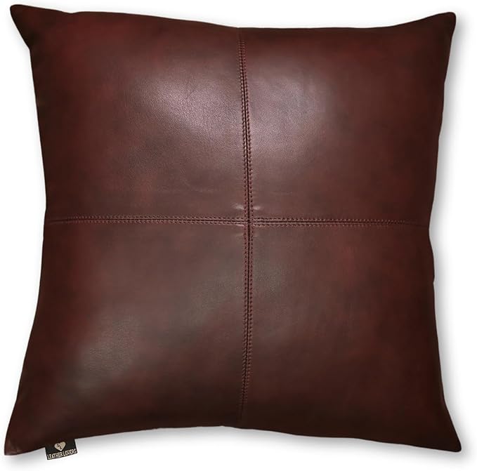 LL LEATHER LOVERS Genuine Lambskin Leather Pillow Cover, 22x22 Inch Case for Lumbar Throw Couch Pillows, Thick & Soft Cushion Covers for Sofa Bed Home Décor (Antique Dark Brown Plain Pack of 1)
