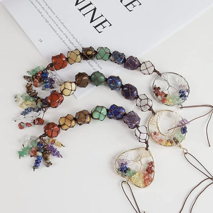 Anjiucc 7 Chakra Stone Healing Crystal Tree of Life Wall Hanging Home Interior Decoration，Window Decoration，Yoga Meditation