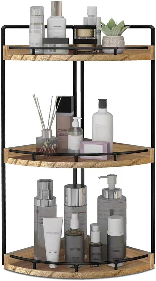 Dorhors 3-Tier Corner Bathroom Organizer Countertop for Storage,Vanity Tray,Wood Counter Organizer for Kitchen,Bathroom,Dresser (Rustic Brown)