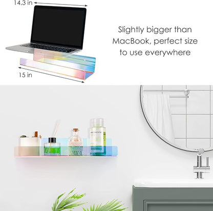 NiHome 2PCS Iridescent Wall Mounted Clear Acrylic Floating Shelves, Attom Tech 15" Thick Invisible Wall Ledge Bookshelf Kids Book Display Shelves for Home, Office, School, Business