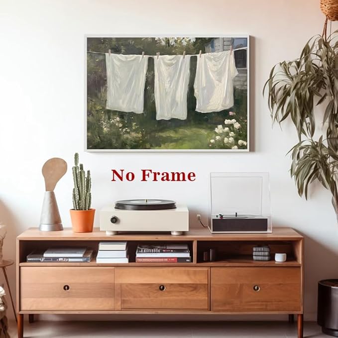 Farmhouse Laundry Picture Vintage Garden Painting Clothesline Canvas Art Cozy Cottage Prints Spring Landscape Artwork Laundry Day Poster Victorian Farmhouse Wall Art for Living Room 16x24in No Frame