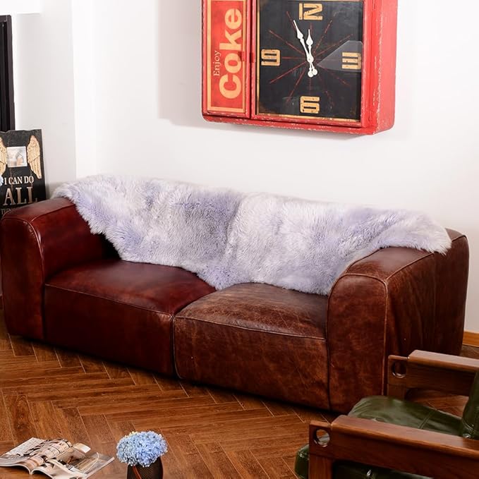LLB Genuine Sheepskin Area Rug Wool Rug Fur Carpet Fluffy Shaggy Fur Rug for Living Room Kids Bedroom Real Sheepskin Throw Lambskin Rugs Sofa Mat Chair Seat Covers (Taro Purple, 2 x 6 ft Sheepskin)