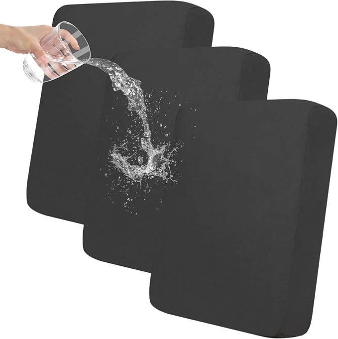 Easy-Going 100% Waterproof Chair Sofa Seat Cushion Slipcovers Couch Cushion Cover Stretch Furniture Protector for Kids, Pets (3-Piece Sofa Cushion, Dark Gray)