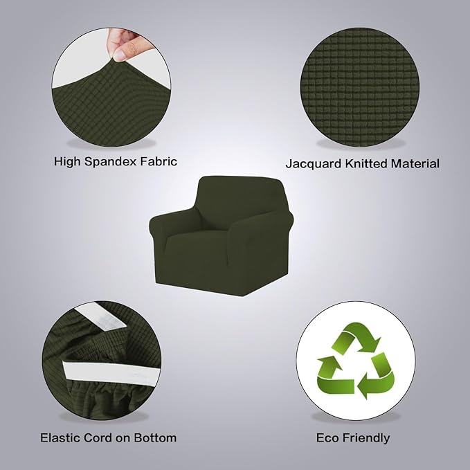 H.VERSAILTEX Stretch Chair Slipcover Sofa Cover Furniture Protector Cover High Spandex Small Checks Knitted Jacquard Sofa Cover Chair Covers for Living Room (Armchair 31"-40", Olive)
