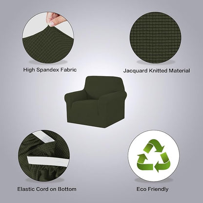 H.VERSAILTEX Stretch Chair Slipcover Sofa Cover Furniture Protector Cover High Spandex Small Checks Knitted Jacquard Sofa Cover Chair Covers for Living Room (Armchair 31"-40", Olive)